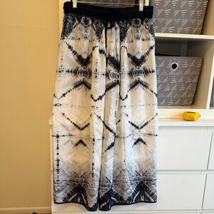 Silk Black and White Tie-Dye Maxi Skirt